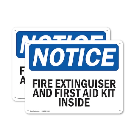 Signmission Fire Extinguisher And First Aid Kit Inside OSHA Notice Sign, Aluminum, 14in W x 10in L, 2PK OS-2PACK-NS-A-1014-L-12592